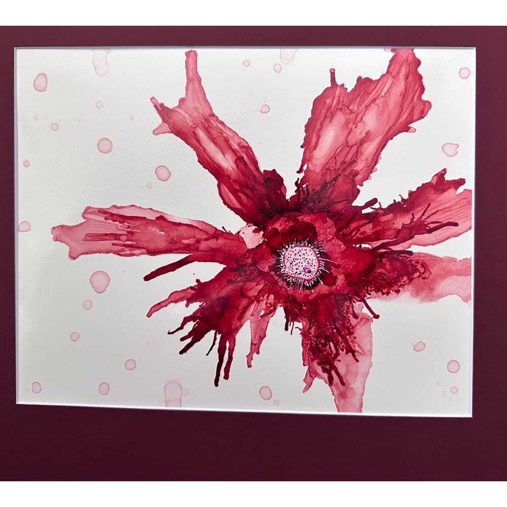 Hand crafted one of a kind red abstract alcohol ink wall art painting